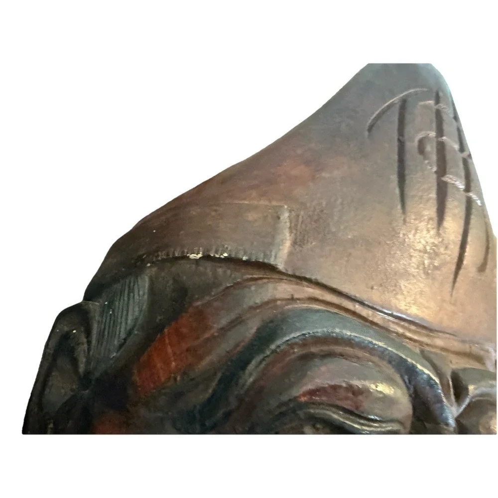 Vintage Large Hand Carved Wooden Face Mask Irony Smile Comedy 14.5